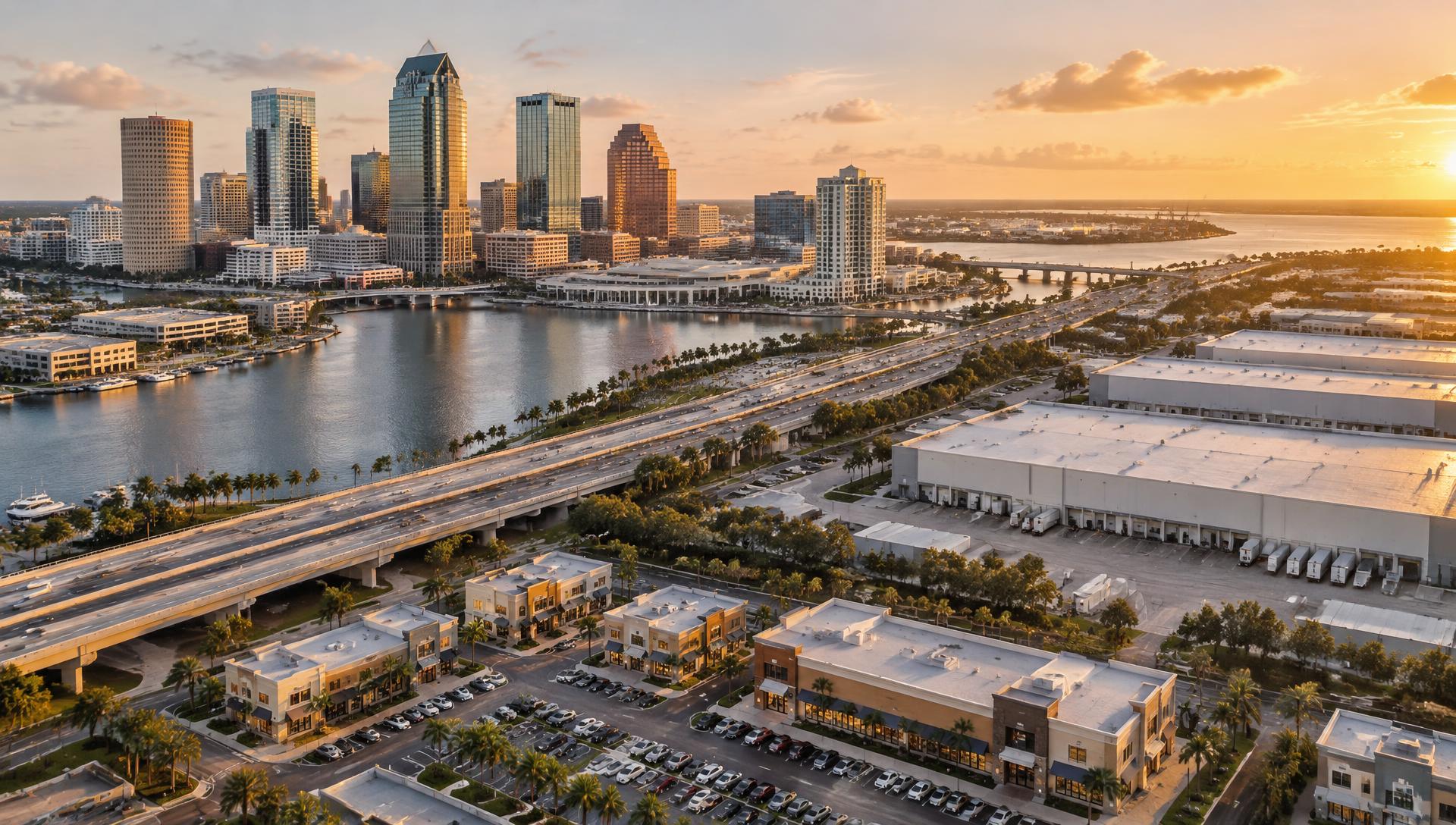 Aerial view of commercial real estate along the Tampa waterfront